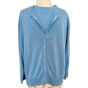 August Silk 100% SILK Light Blue Button-Up Cardigan Sweater and Top- Size 1X